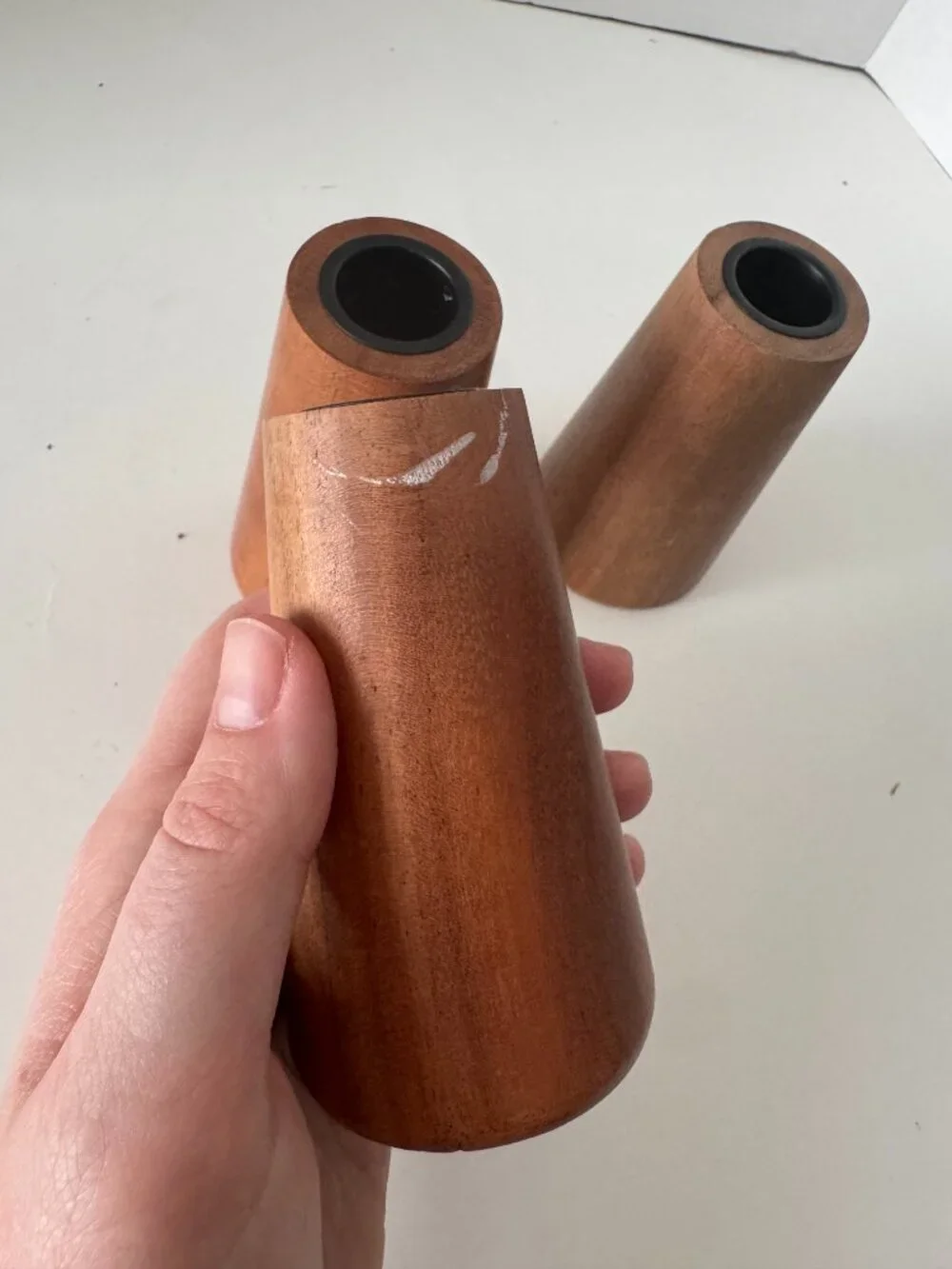 Crate&Barrel Wood Taper Candle Holder Set of Three 4 Inch 285-743
